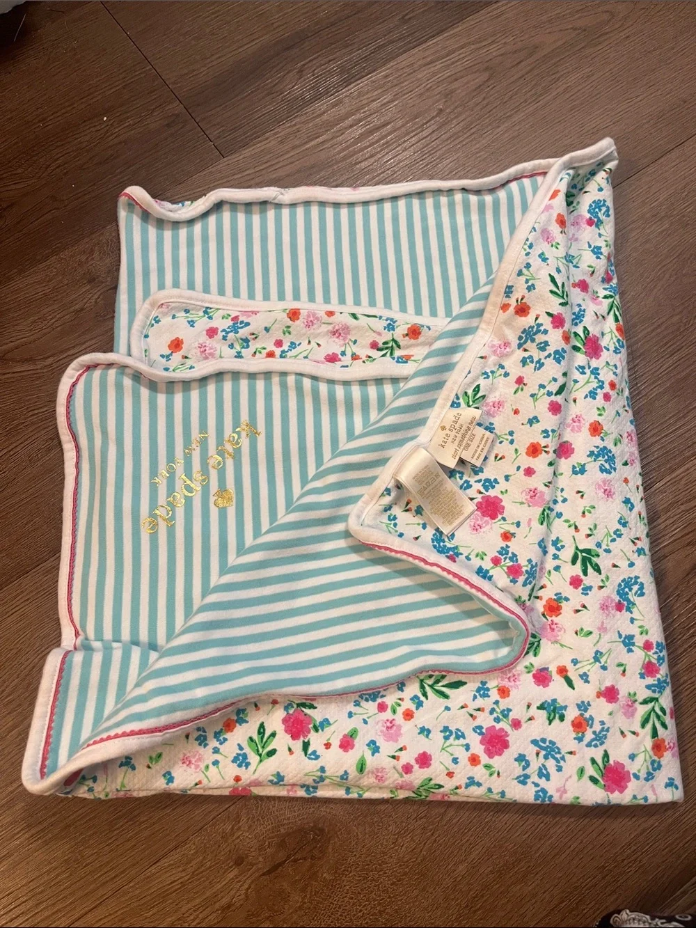 kate spade Aqua Stripe and Floral Baby Blanket